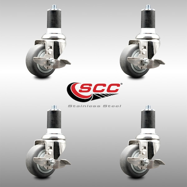 Service Caster 3.5 Inch 316SS Thermoplastic Rubber Swivel 1-3/4 Inch Stem Caster Set Brake SCC SCC-SS316EX20S3514-TPRB-TLB-134-4 - main